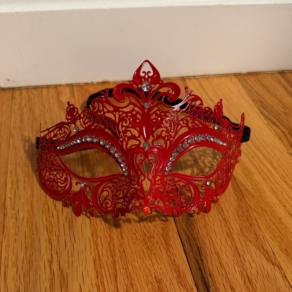 Red Masquerade Mask with Rhinestones